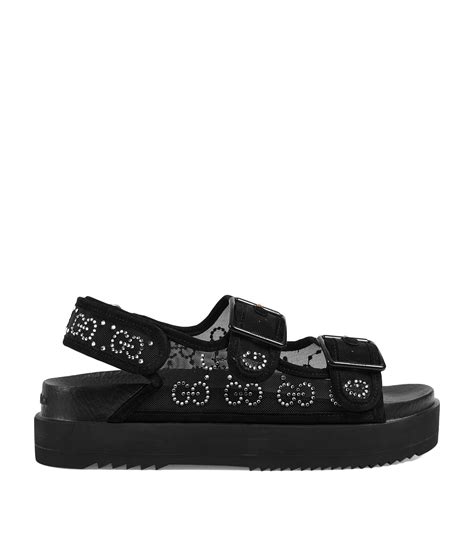 gucci black flat sandals gg crystals|farfetch gucci sandals sale.